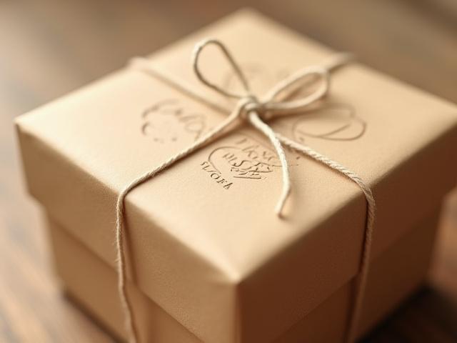 A rustic, natural-looking gift box for an eco-conscious brand, featuring subtle debossed lettering.