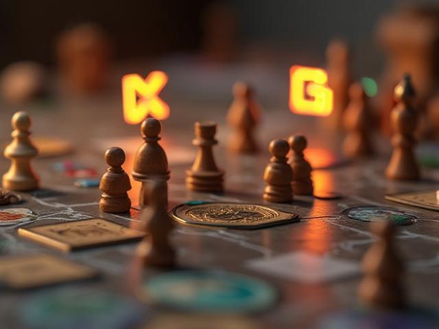 Dynamic shot of intricate board game pieces, crowdfunding metrics, and a stylized Kickstarter logo