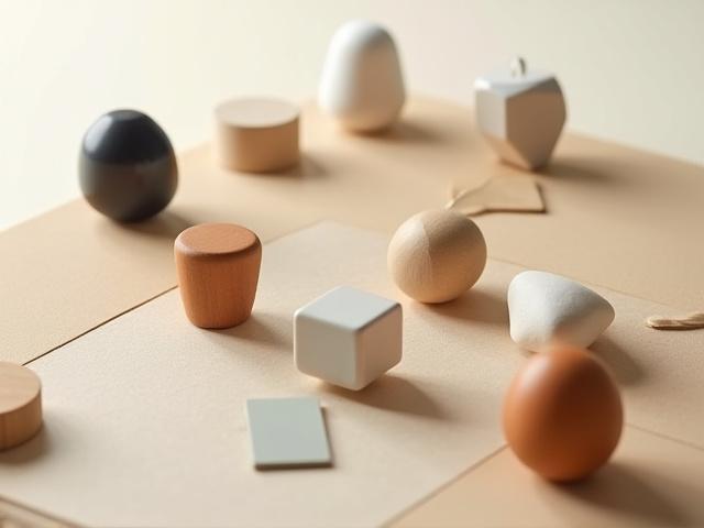Close-up of an abstract strategy board game with minimalist, tactile pieces on a clean wooden board, highlighting elegant design