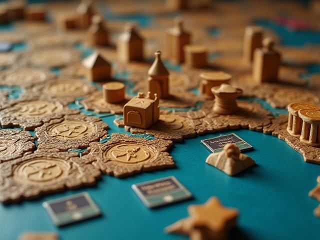 Close-up of a complex Eurogame board with many wooden tokens, resource cubes, and intricate player boards, showcasing deep strategy